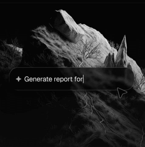 Report generation interface over a monochrome mountain landscape